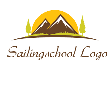 mountains with trees and sun travel logo