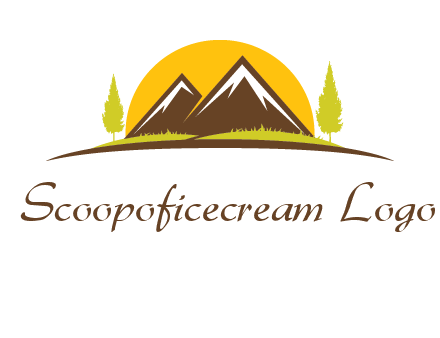 mountains with trees and sun travel logo