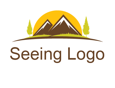 mountains with trees and sun travel logo