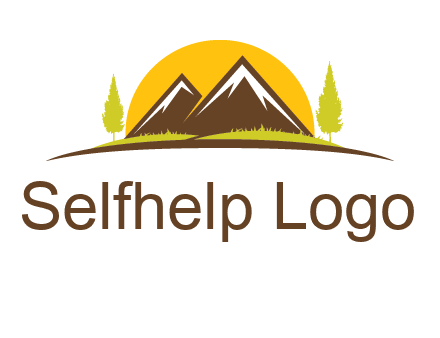 mountains with trees and sun travel logo
