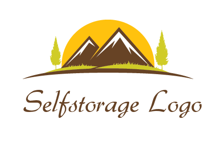 mountains with trees and sun travel logo