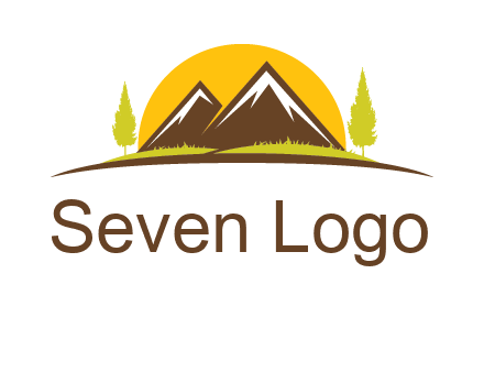 mountains with trees and sun travel logo