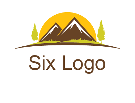 mountains with trees and sun travel logo