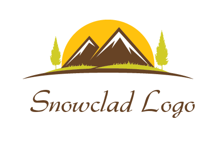 mountains with trees and sun travel logo
