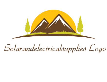 mountains with trees and sun travel logo