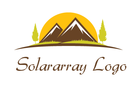 mountains with trees and sun travel logo