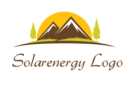 mountains with trees and sun travel logo
