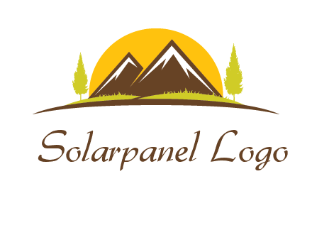 mountains with trees and sun travel logo