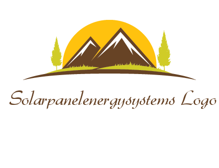 mountains with trees and sun travel logo