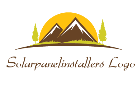 mountains with trees and sun travel logo