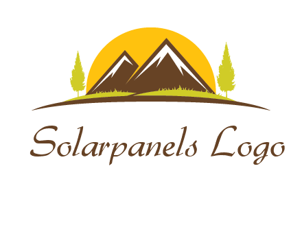 mountains with trees and sun travel logo