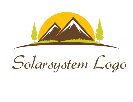 mountains with trees and sun travel logo