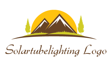 mountains with trees and sun travel logo