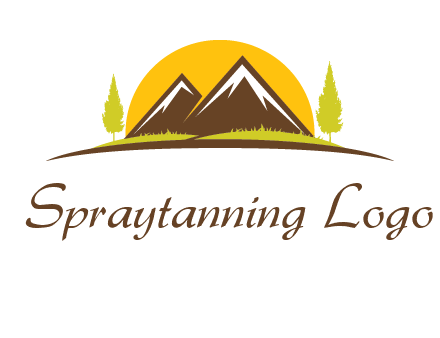 mountains with trees and sun travel logo