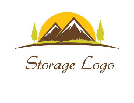 mountains with trees and sun travel logo