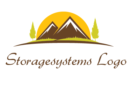 mountains with trees and sun travel logo