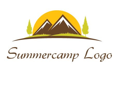 mountains with trees and sun travel logo