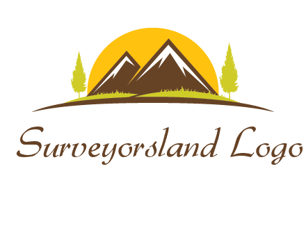 mountains with trees and sun travel logo