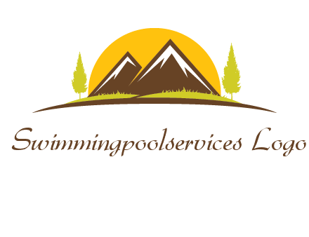 mountains with trees and sun travel logo