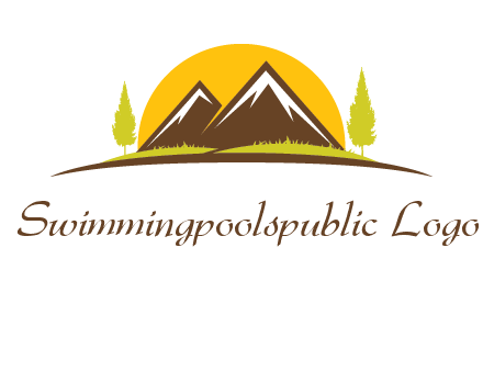 mountains with trees and sun travel logo