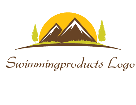 mountains with trees and sun travel logo