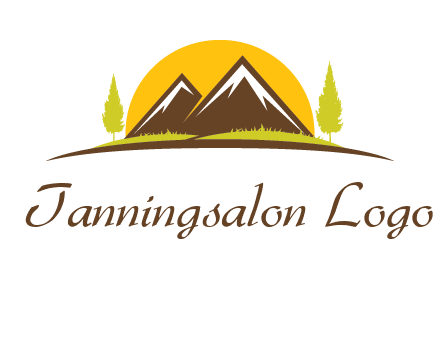 mountains with trees and sun travel logo