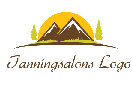 mountains with trees and sun travel logo
