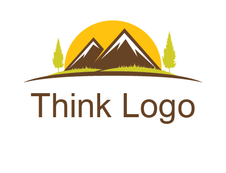 mountains with trees and sun travel logo