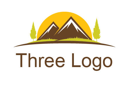 mountains with trees and sun travel logo