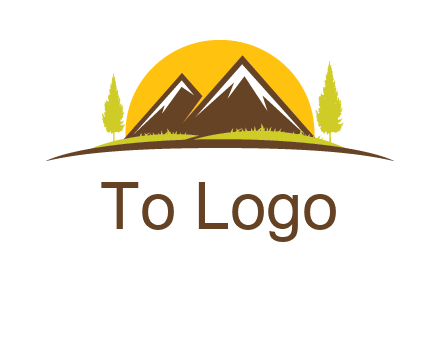 mountains with trees and sun travel logo