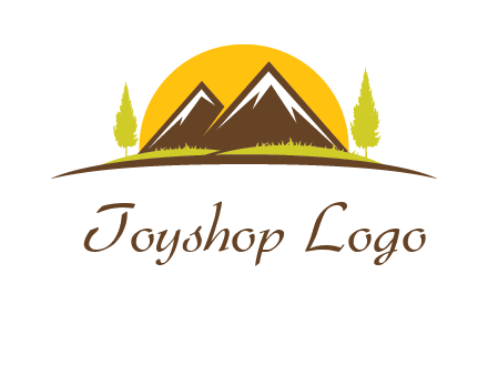 mountains with trees and sun travel logo