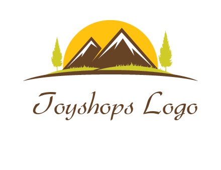 mountains with trees and sun travel logo