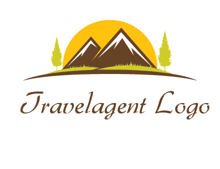 mountains with trees and sun travel logo