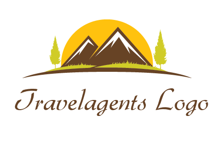 mountains with trees and sun travel logo