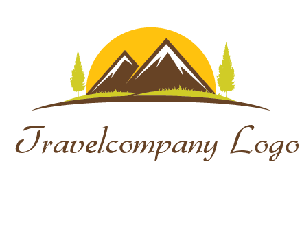 mountains with trees and sun travel logo