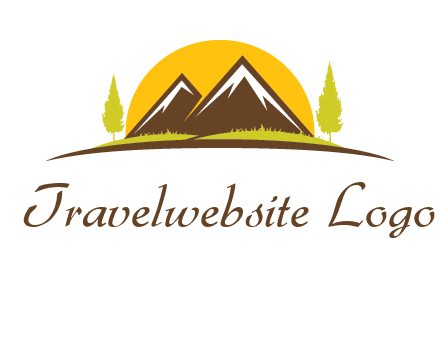 mountains with trees and sun travel logo