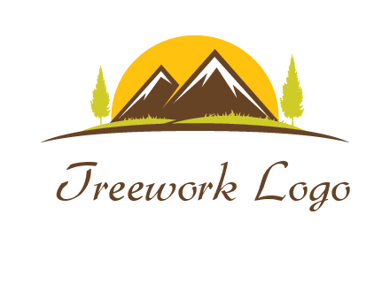 mountains with trees and sun travel logo