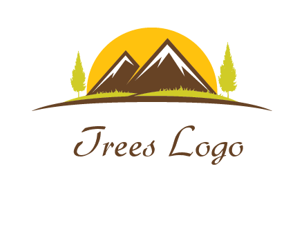 mountains with trees and sun travel logo