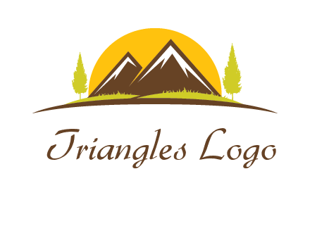 mountains with trees and sun travel logo