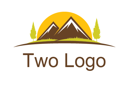 mountains with trees and sun travel logo