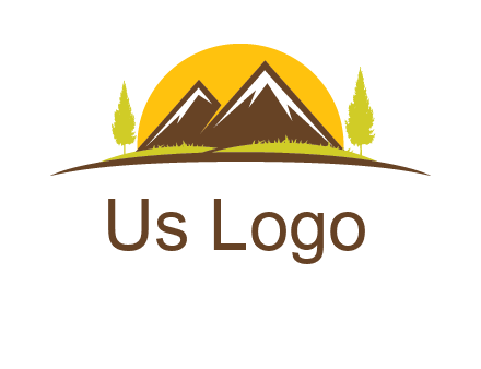 mountains with trees and sun travel logo