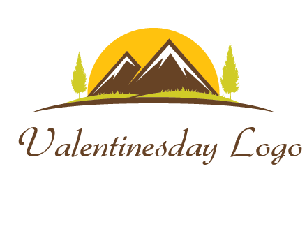 mountains with trees and sun travel logo