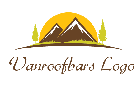 mountains with trees and sun travel logo