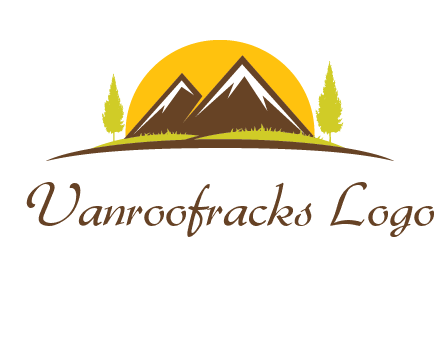 mountains with trees and sun travel logo
