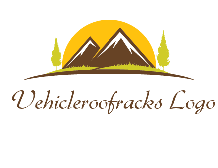 mountains with trees and sun travel logo
