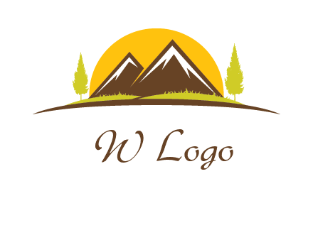 mountains with trees and sun travel logo