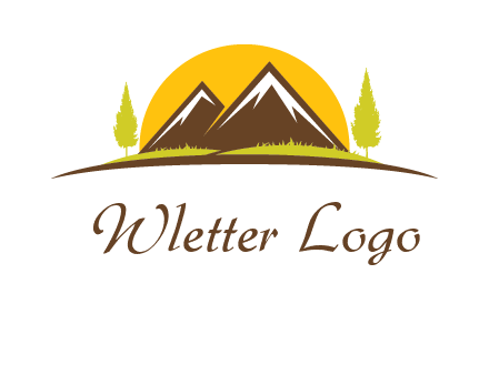 mountains with trees and sun travel logo