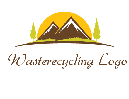 mountains with trees and sun travel logo