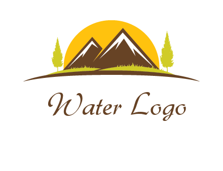 mountains with trees and sun travel logo