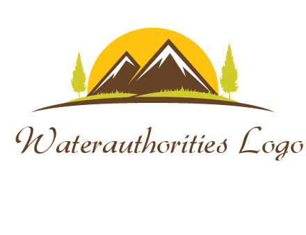 mountains with trees and sun travel logo